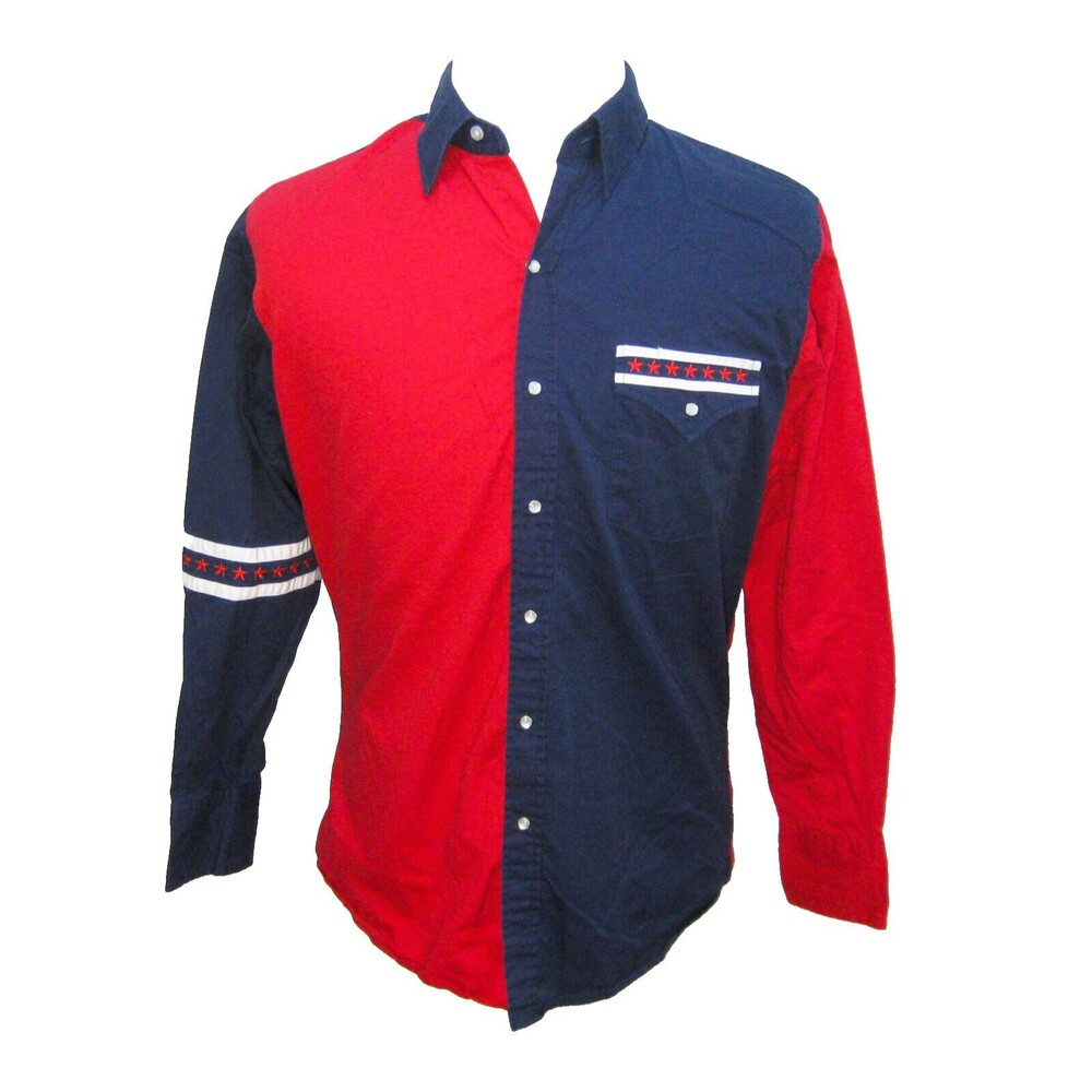 ELY CATTLEMAN Men's (Size Medium) Blue Red Pearl Snap Western Shirt 100% Cotton